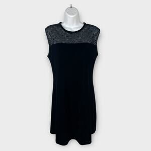 Jacqueline Ferrar Black Velvet Burnout Dress Womens 4 Sleeveless Cocktail Party